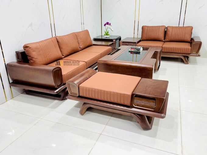 Bộ Sofa Hiện Đại Gỗ Sồi Óc Chó 5 Món Cao Cấp - SF974