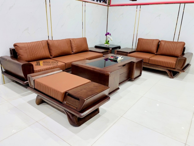 Bộ Sofa Hiện Đại Gỗ Sồi Óc Chó 5 Món Cao Cấp - SF974