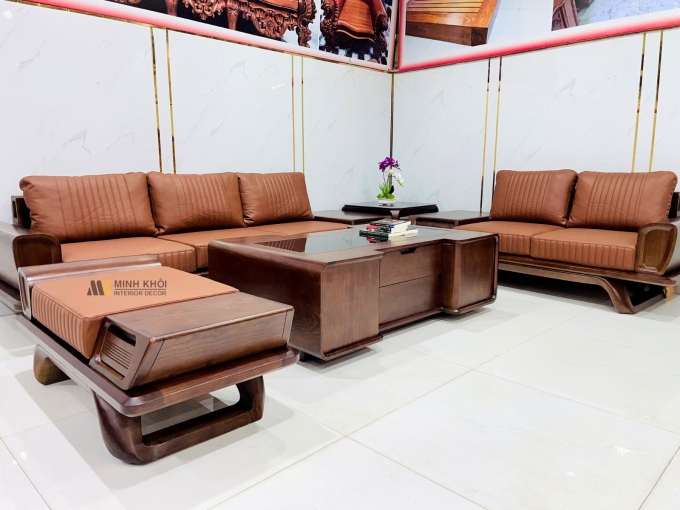 Bộ Sofa Hiện Đại Gỗ Sồi Óc Chó 5 Món Cao Cấp - SF974