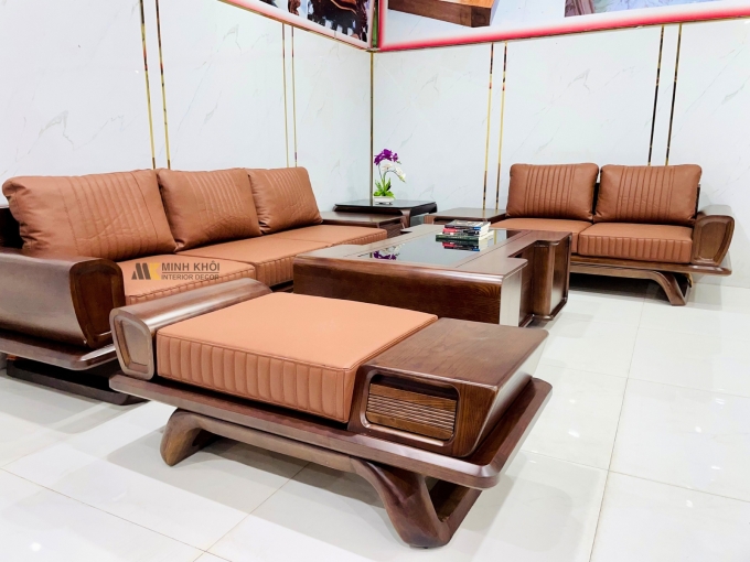 Bộ Sofa Hiện Đại Gỗ Sồi Óc Chó 5 Món Cao Cấp - SF974