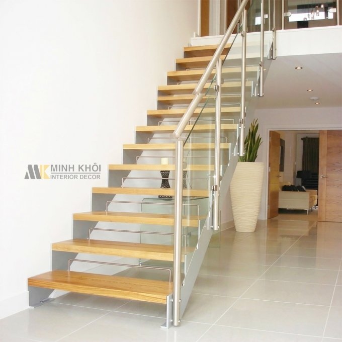 Cầu Thang Gỗ Kính Thiết Kế Thẳng Đơn Giản - CTG2204