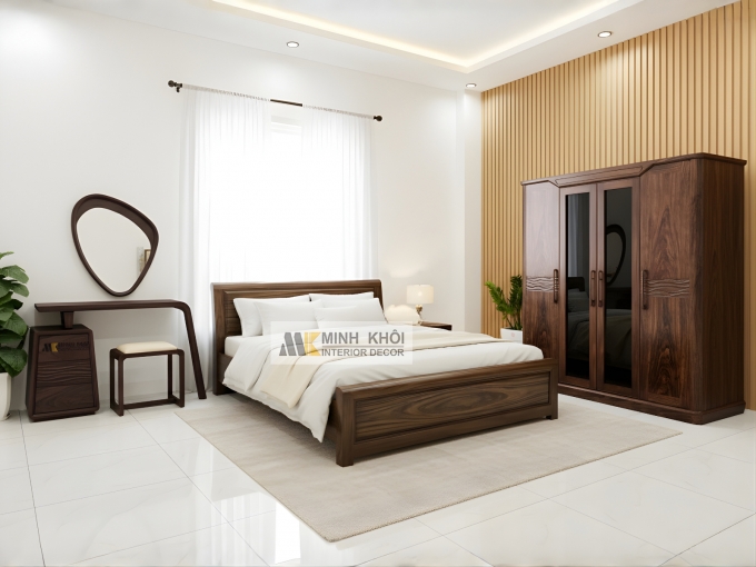 Combo Giường Tủ Phòng Ngủ Gỗ Sồi Màu Óc Chó – BPN301