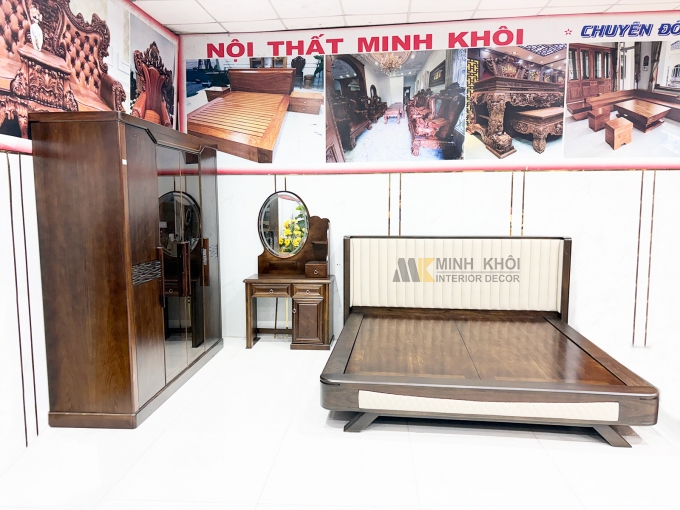 Combo Giường Tủ Phòng Ngủ Gỗ Sồi Màu Óc Chó – BPN302