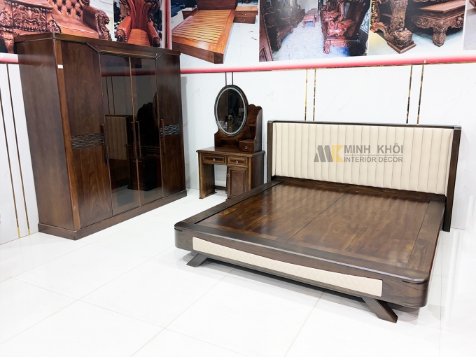 Combo Giường Tủ Phòng Ngủ Gỗ Sồi Màu Óc Chó – BPN302