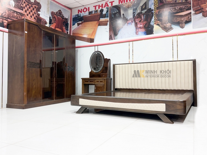 Combo Giường Tủ Phòng Ngủ Gỗ Sồi Màu Óc Chó – BPN302