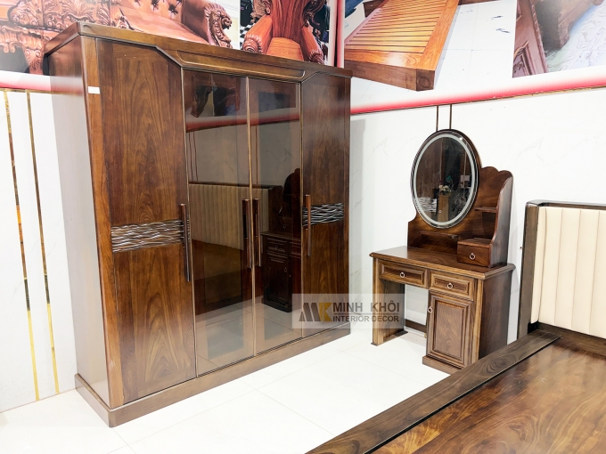 Combo Giường Tủ Phòng Ngủ Gỗ Sồi Màu Óc Chó – BPN302