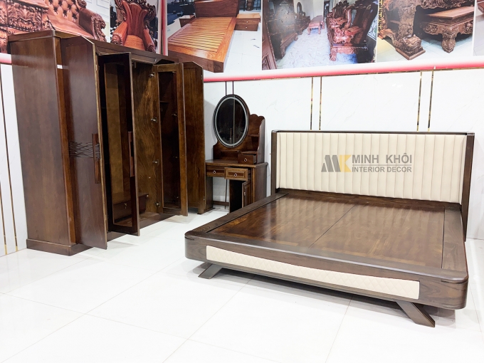 Combo Giường Tủ Phòng Ngủ Gỗ Sồi Màu Óc Chó – BPN302