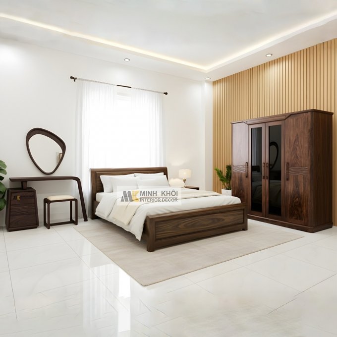 Combo Giường Tủ Phòng Ngủ Gỗ Sồi Phủ Óc Chó – BPN301