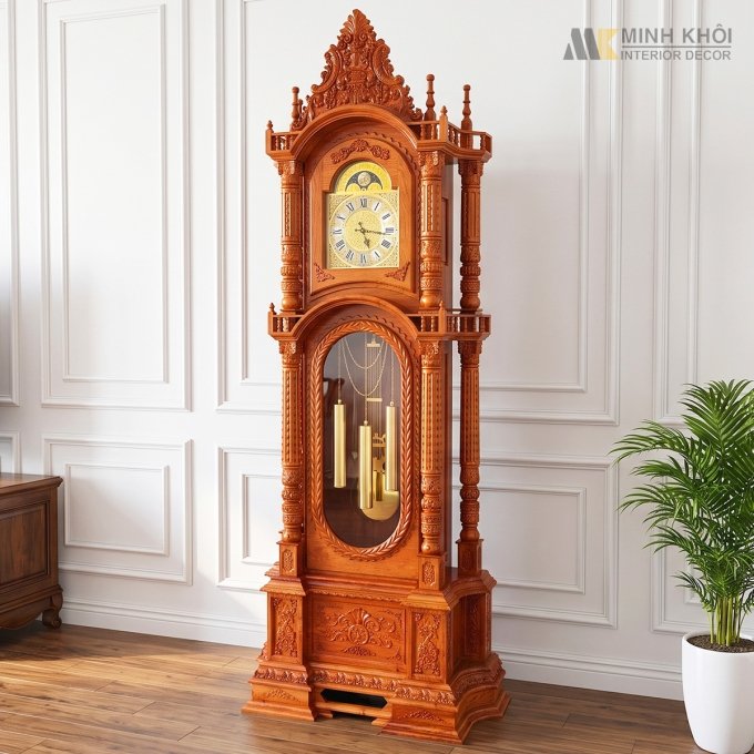 Đồng Hồ Gỗ Hương Đá Hình Tháp - DH007