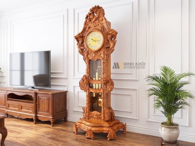 Đồng Hồ Gỗ Hương Vân Chạm Rồng - DH901