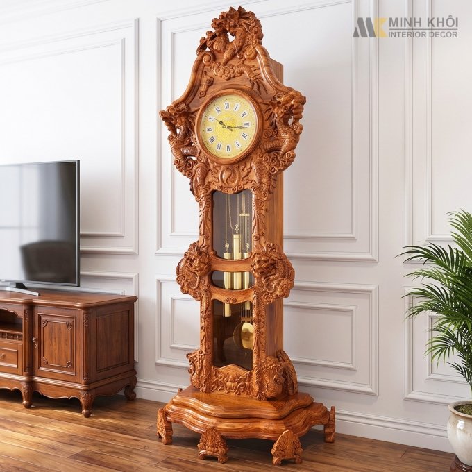 Đồng Hồ Gỗ Hương Vân Chạm Rồng - DH901