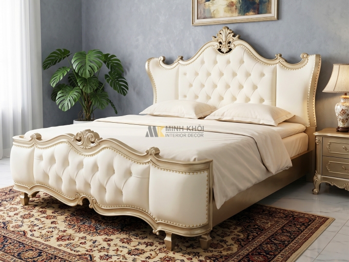 Giường Ngủ Gỗ Sồi Louis Cổ Điển Đuôi Cách Tân - GN1011