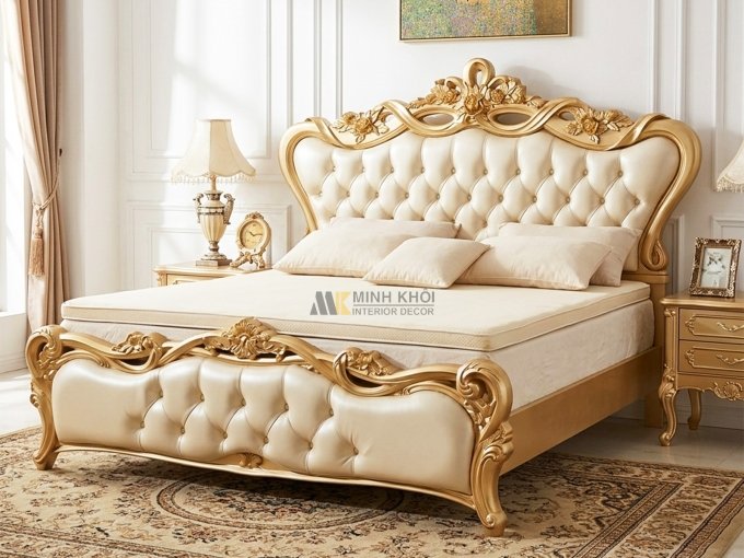 Giường Đẹp Tân Cổ Điển Nhũ Vàng Cao Cấp - GN1029
