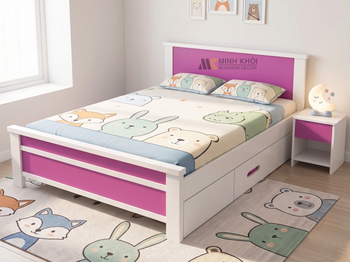 Giường Đơn Trẻ Em Gỗ Xoan Đào Có Hộc Kéo - FCH114