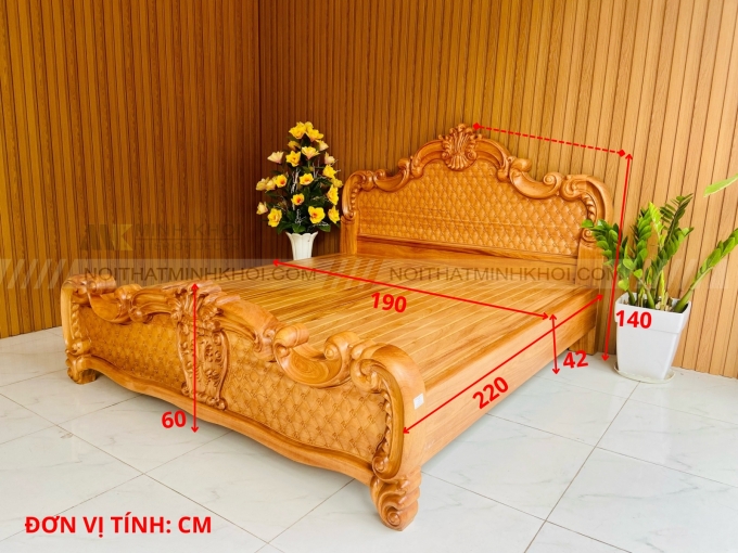 Giường Gõ Đỏ Hoa Mai Cao Cấp - GN353