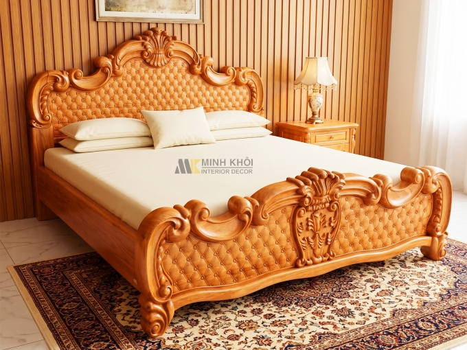 Giường Gõ Đỏ Hoa Mai Cao Cấp - GN353
