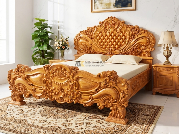 Giường Gõ Đỏ Hoàng Gia Tân Cổ Điển Cao Cấp - GN936