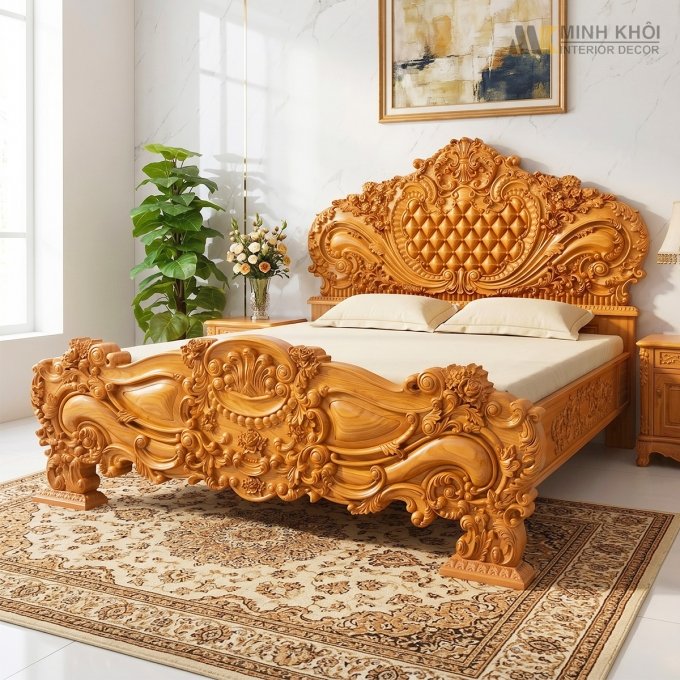 Giường Gõ Đỏ Hoàng Gia Tân Cổ Điển Cao Cấp - GN936