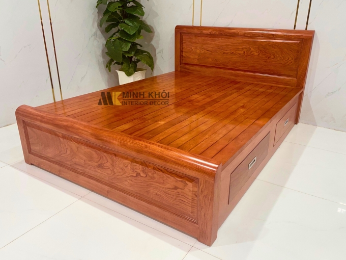 Giường Gỗ Hương Đá Long Khung Có Hộc Kéo - GN941