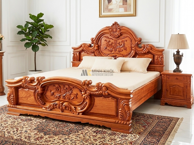 Giường Gỗ Hương Đá Louis Hoàng Gia Cao Cấp - GN943