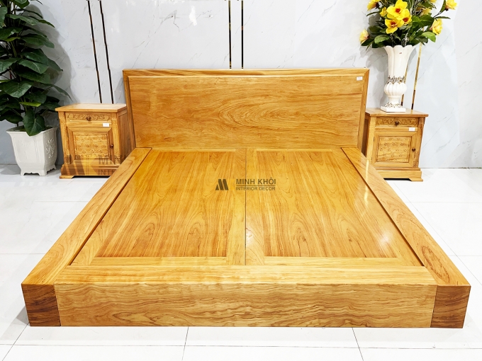 Giường Gỗ Nguyên Khối Gõ Đỏ Kiểu Nhật - GN1002