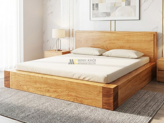 Giường Gỗ Nguyên Khối Gõ Đỏ Kiểu Nhật - GN1002