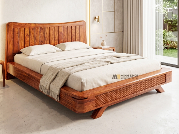 Giường Kiểu Nhật Gỗ Tự Nhiên Phủ Hương Đá Chân Thuyền - GN956