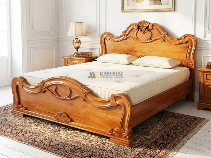 Giường Ngủ Cổ Điển Gỗ Gõ Đỏ Cao Cấp - GN442