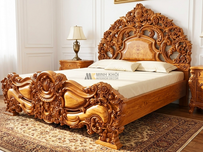 Giường Ngủ Cổ Điển Gỗ Gõ Đỏ Cao Cấp - GN601
