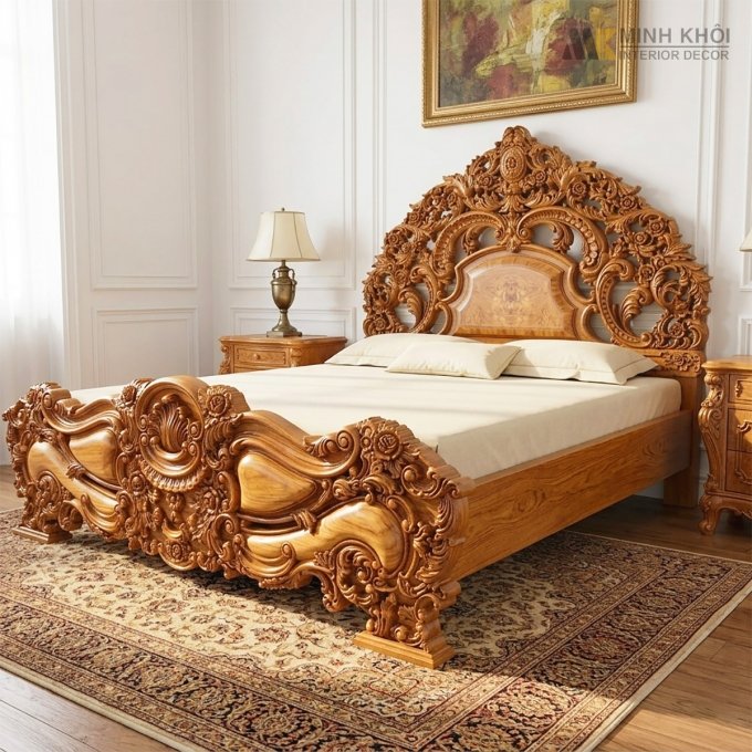 Giường Ngủ Cổ Điển Gỗ Gõ Đỏ Cao Cấp - GN601