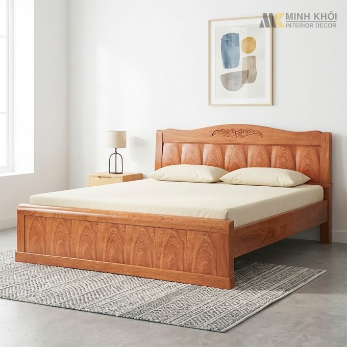 Giường Ngủ Đầu Cong Hoa Lá Tây - GN1047