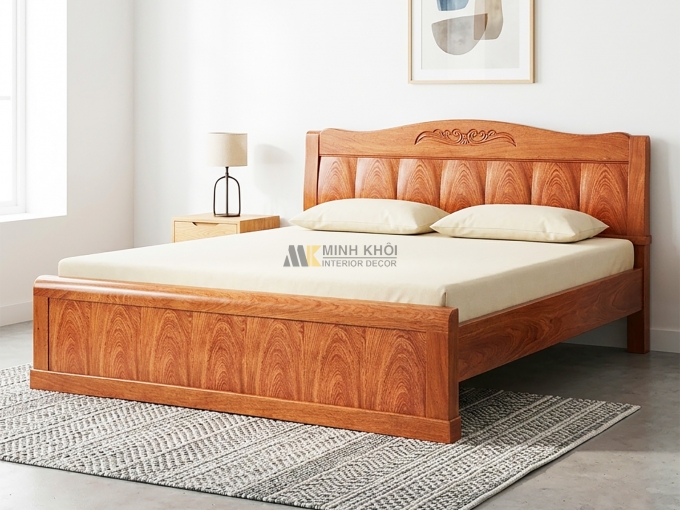 Giường Ngủ Đầu Cong Hoa Lá Tây - GN1047