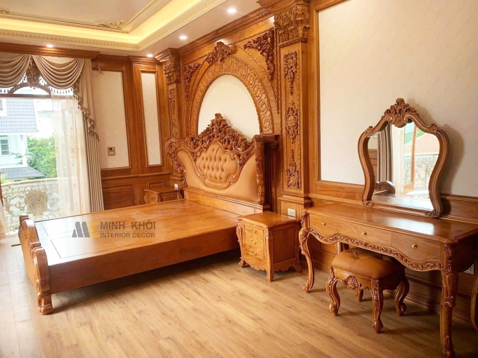 Giường Ngủ Gỗ Gõ Đỏ Bọc Nệm Cổ Điển - GN949