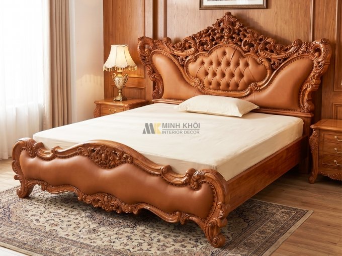 Giường Ngủ Gỗ Gõ Đỏ Bọc Nệm Cổ Điển - GN949