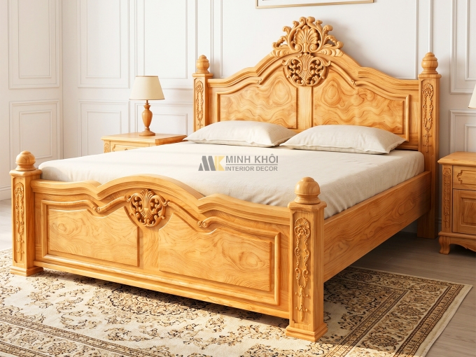 Giường Ngủ Gỗ Gõ Đỏ Chạm Lan Tây - GN436