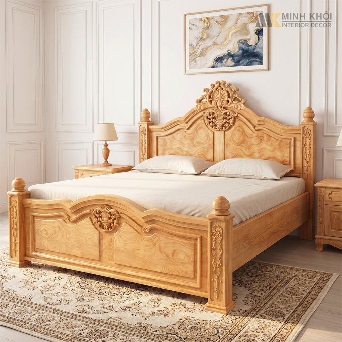 Giường Ngủ Gỗ Gõ Đỏ Chạm Lan Tây - GN436