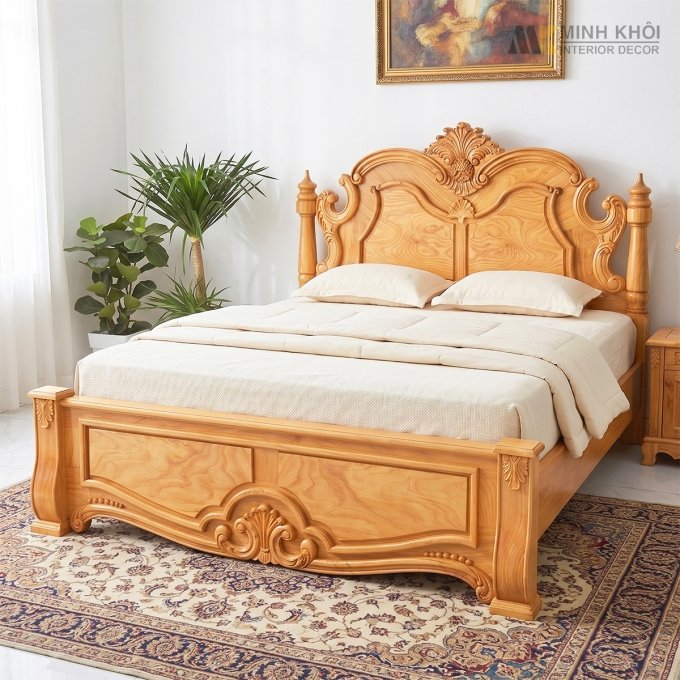 Giường Ngủ Gỗ Gõ Đỏ Cổ Điển Cao Cấp - GN1053