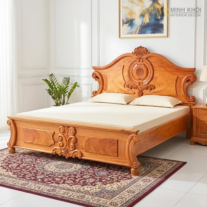 Giường Ngủ Gỗ Gõ Đỏ Cổ Điển Louis 1m8 - GN400