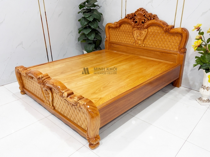 Giường Ngủ Gỗ Gõ Đỏ Hoa Mai Phối Hoa Hồng – GN960
