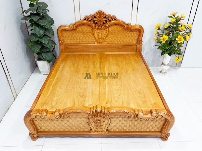 Giường Ngủ Gỗ Gõ Đỏ Hoa Mai Phối Hoa Hồng – GN960