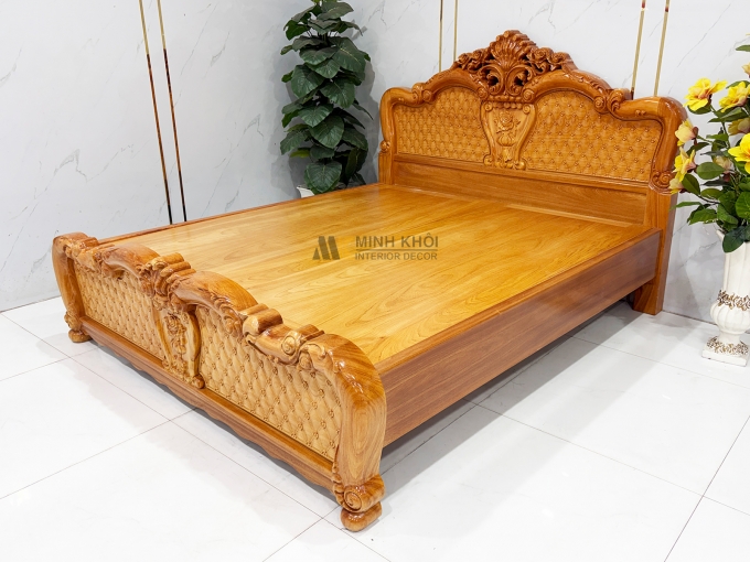 Giường Ngủ Gỗ Gõ Đỏ Hoa Mai Phối Hoa Hồng – GN960