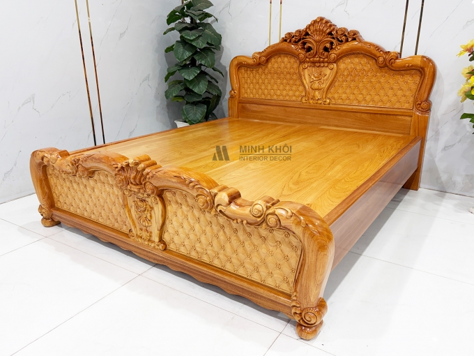 Giường Ngủ Gỗ Gõ Đỏ Hoa Mai Phối Hoa Hồng – GN960