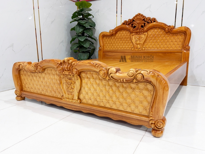 Giường Ngủ Gỗ Gõ Đỏ Hoa Mai Phối Hoa Hồng – GN960