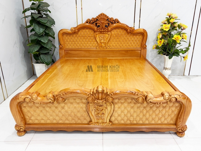Giường Ngủ Gỗ Gõ Đỏ Hoa Mai Phối Hoa Hồng – GN960