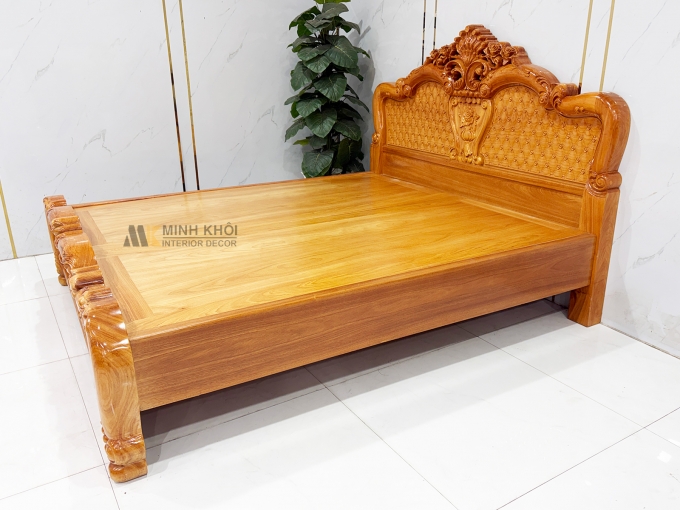 Giường Ngủ Gỗ Gõ Đỏ Hoa Mai Phối Hoa Hồng – GN960