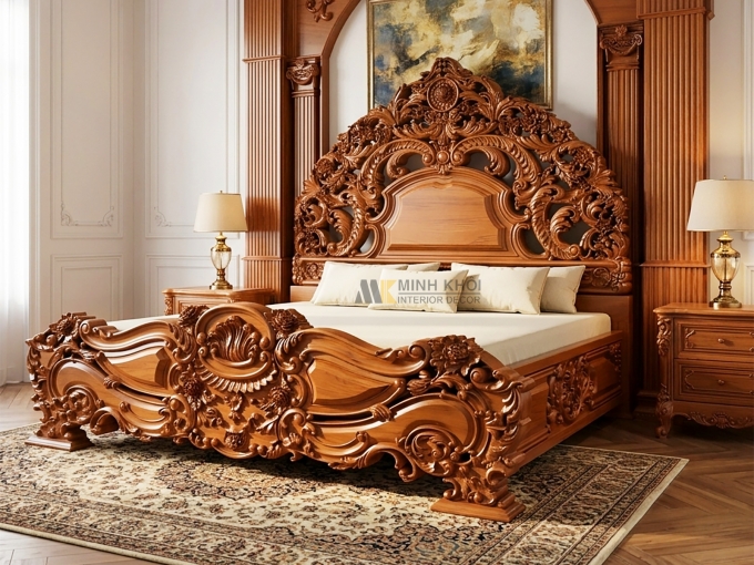 Giường Ngủ Gỗ Gõ Đỏ Tân Cổ Điển Đẳng Cấp - GN947