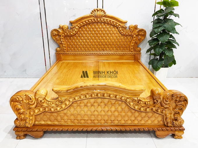 Giường Ngủ Gỗ Gõ Đỏ Tân Cổ Điển Hoa Mai – GN946