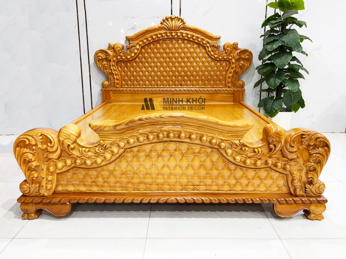 Giường Ngủ Gỗ Gõ Đỏ Tân Cổ Điển Hoa Mai – GN946
