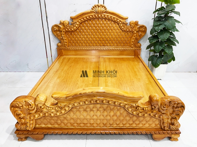 Giường Ngủ Gỗ Gõ Đỏ Tân Cổ Điển Hoa Mai – GN946