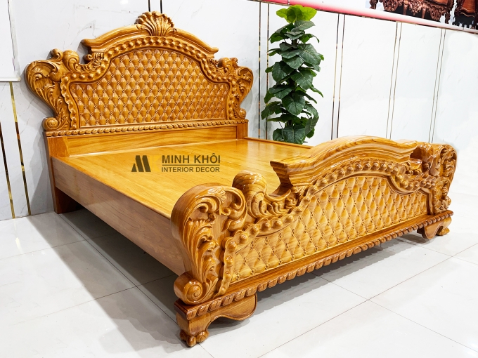 Giường Ngủ Gỗ Gõ Đỏ Tân Cổ Điển Hoa Mai – GN946